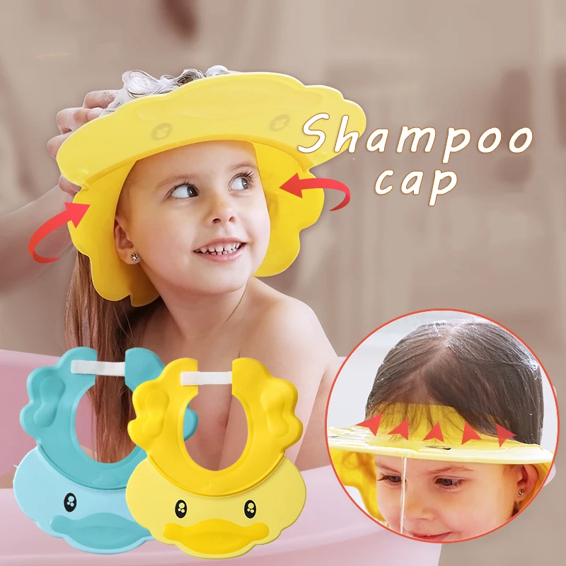 

Cute Cartoon Baby Shower Cap Adjustable Waterproof Shampoo Visor Practical Infant Bath Supplies J2Y