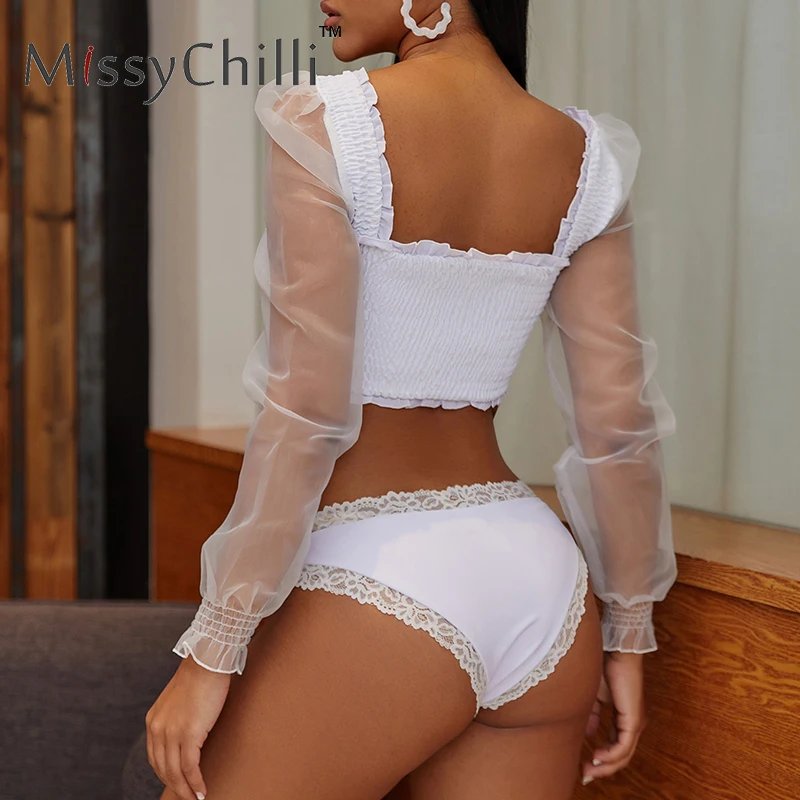MissyChilli белый сексуальный комплект из двух частей сетчатый купальник женский
