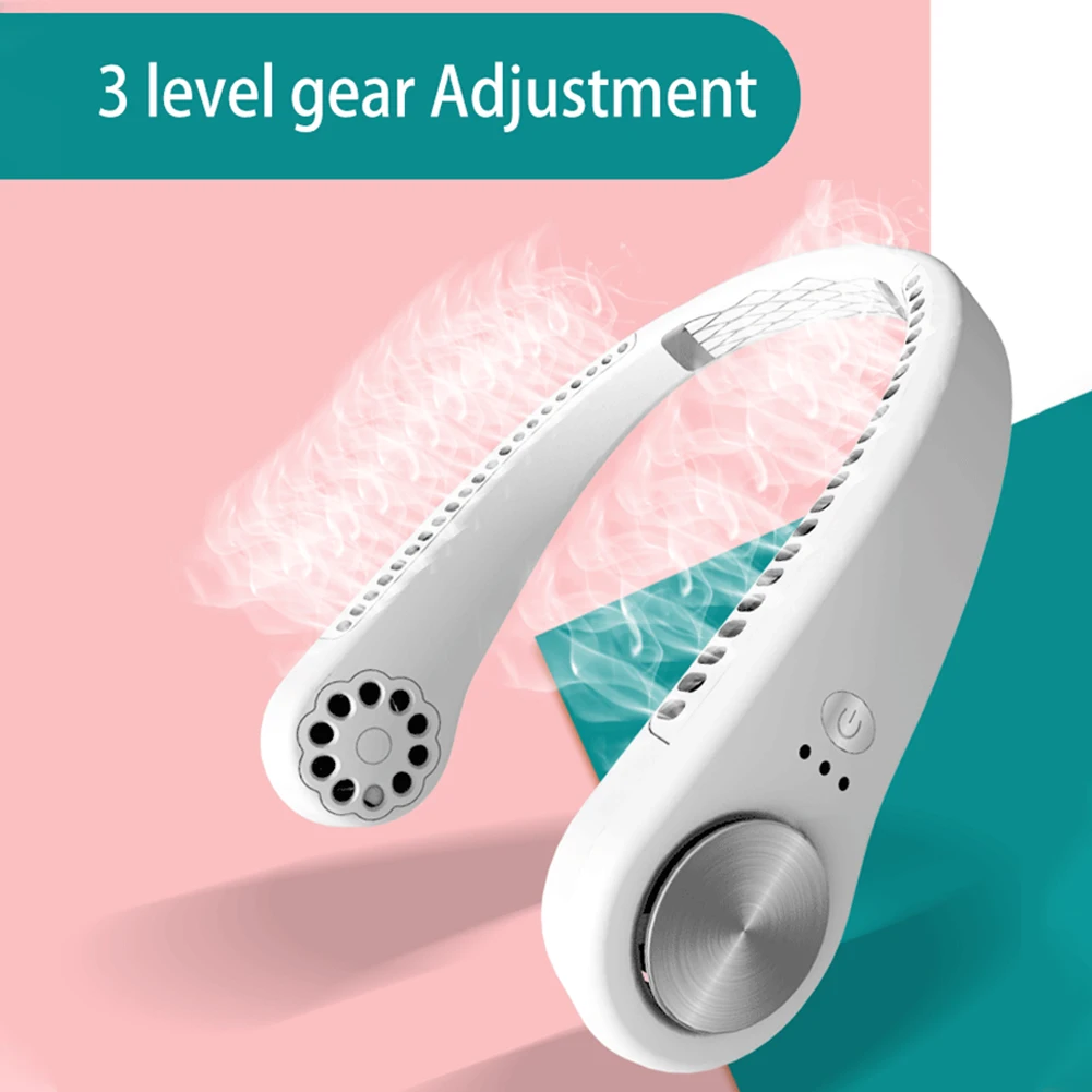 

3 Level Leafless Hanging Neck Fan Rechargeable Portable Headphone Design Wearable Neckband Fan 3 Speed Air Flow Sports/Office