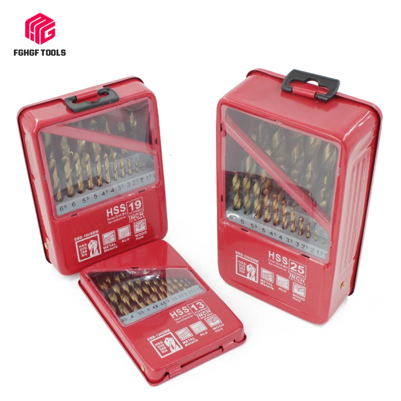 Набор сверл из быстрорежущей стали с титановым покрытием 13/19/25 шт. 1 ~ 13 мм|Сверла| |
