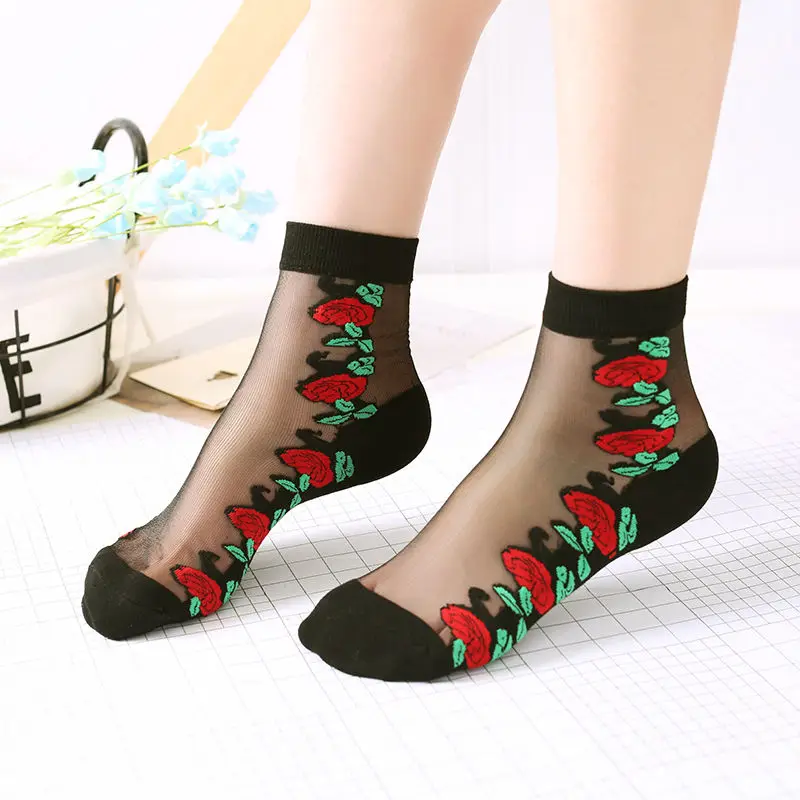 5 pairs/lot New style Quality Socks thin Soft cotton Socks Black transparent spring summer socks cotton bottom silk socks
