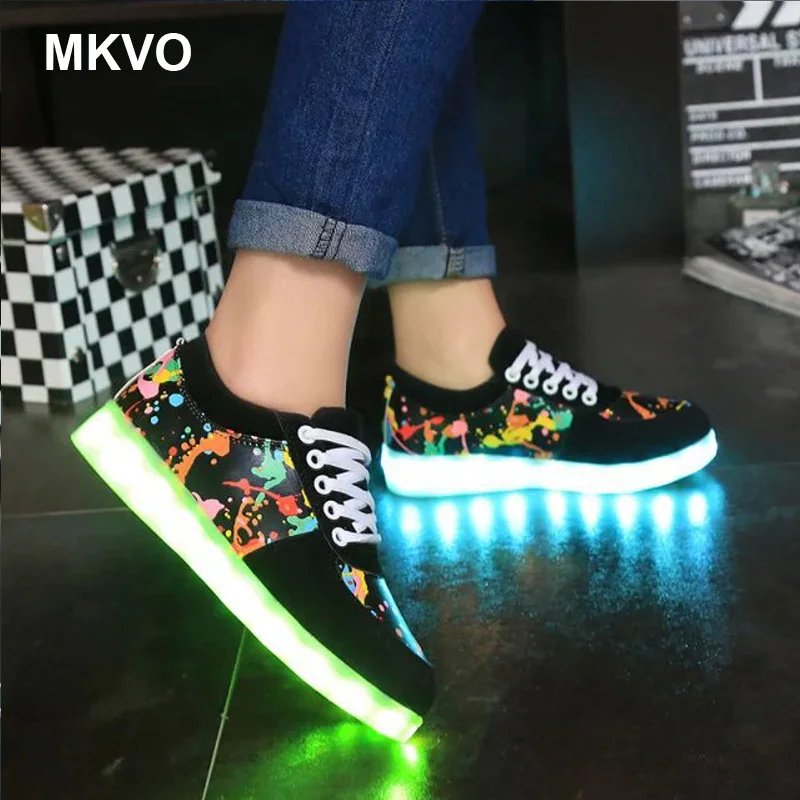 Граффити Usb зарядка 27 44 Размеры искусственная кожа светящиеся кроссовки Обувь