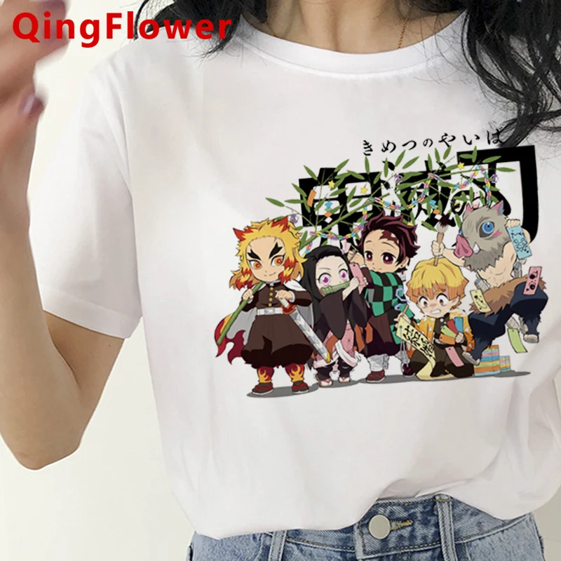 

Одежда Kimetsu No Yaiba с рассеканием демонов, топы, женские футболки большого размера, повседневные винтажные парные футболки в японском стиле, ви...