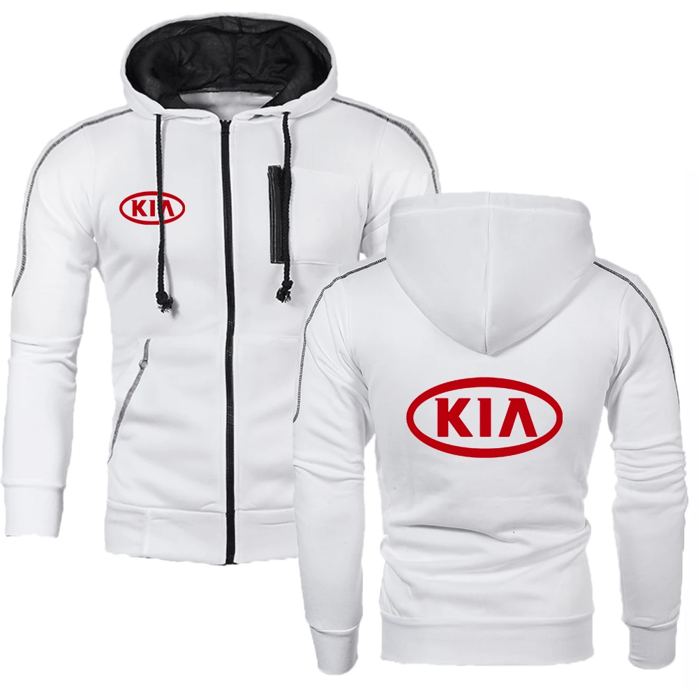 

Мужская весенне-осенняя толстовка с капюшоном и логотипом автомобиля KIA, свитер на молнии, кардиган, куртка, трендовая Повседневная куртка д...