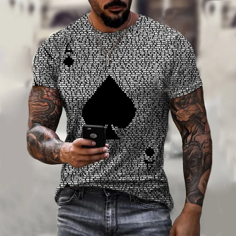 

Summer New Poker Men's T-shirt Fashion Gothic Skulls Print Vintage Casual Streetwear Short-sleeved T Shirt For Men Tops Clothes