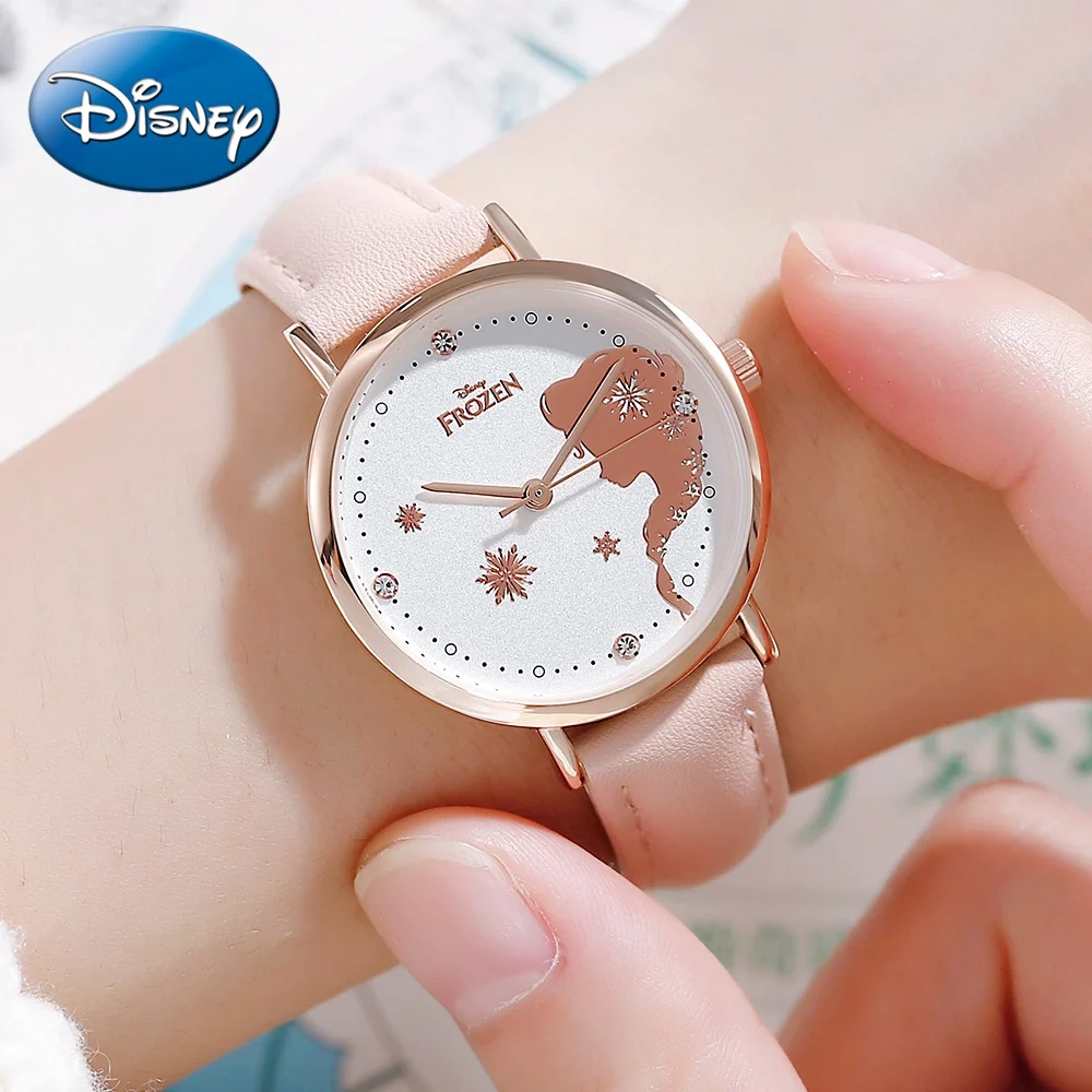 Frozen Elsa Princess Luxury Rhinestone Crystal Lady Quartz Watch Stainless Steel Waterproof Girls Fashion Cute Clock Gift Disney