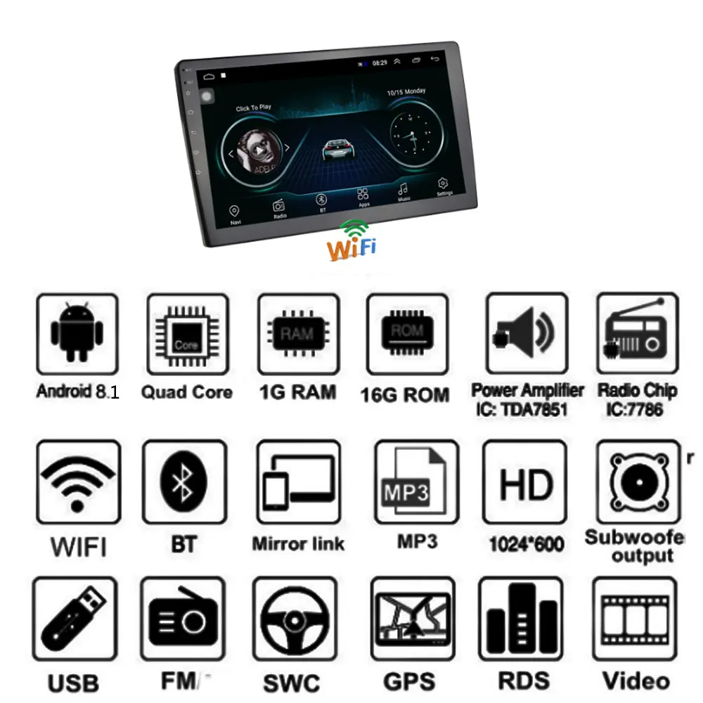 Автомобильный мультимедийный плеер 10 1 дюйма 2 din Android стерео радио Bluetooth Wi-Fi аудио