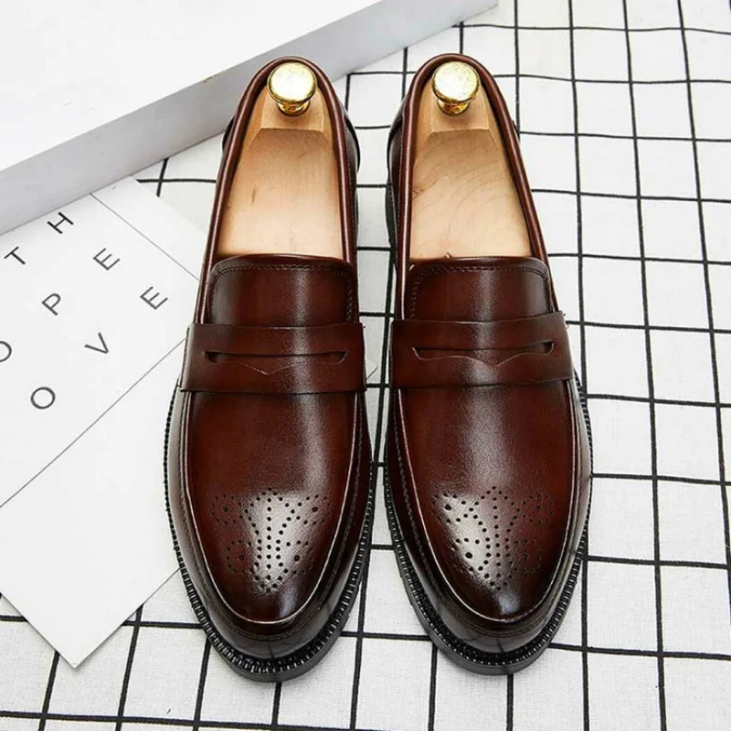 

Men's Handmade Brown PU Hollow High-quality Loafers Low-heel Comfortable Classic Fashion Business Formal Casual Shoes 8KH009
