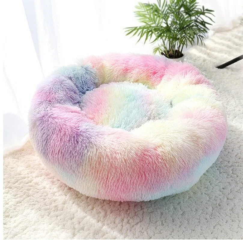 

Pet Dog Bed Warm Fleece Round Dog Kennel House Long Plush Winter Pets Dog Beds for Medium Large Dogs Cats Soft Sofa Cushion Mats