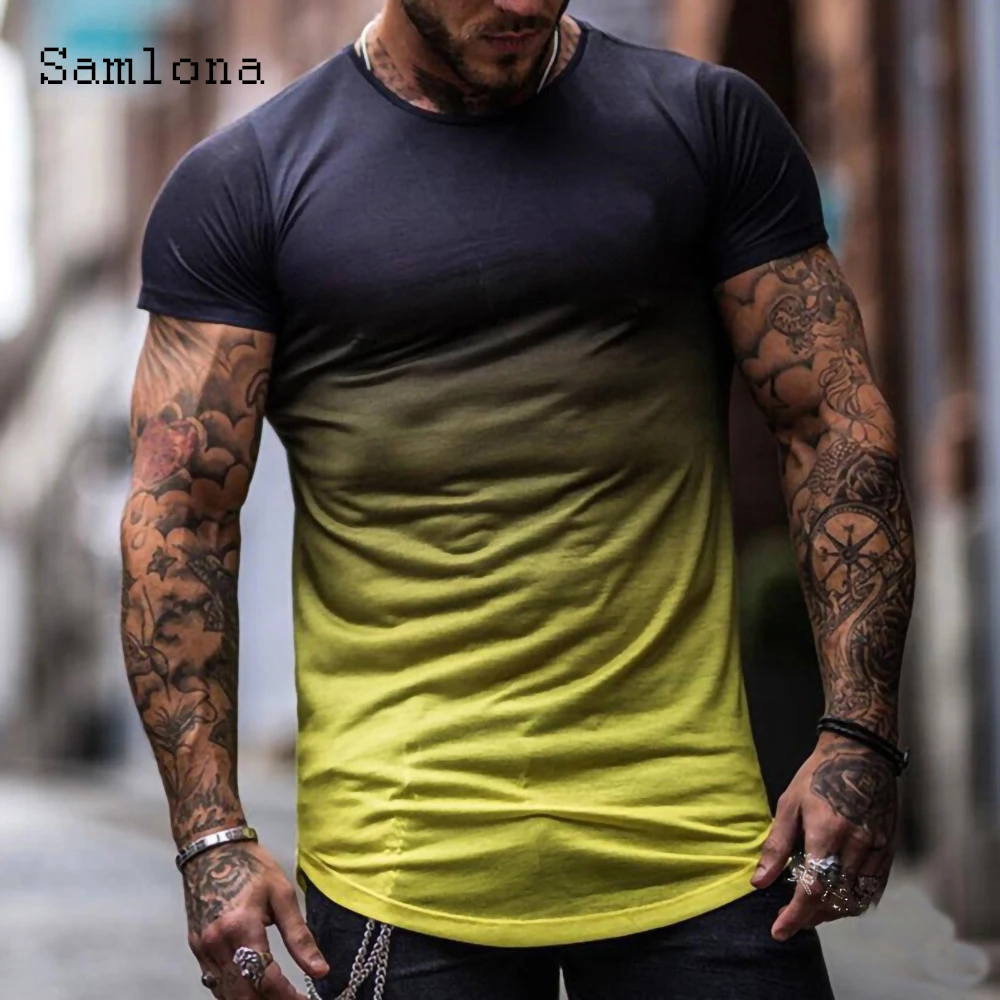

Samlona Plus Size Men Short Sleeve T-shirt New Fashion Gradient Top Streetwear 2021 Summer Casual Pullovers Sexy Mens clothing