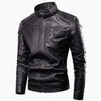 men 2020 spring new casual vintage zipper style fleece leather jackets coat men outwear fashion motor biker leather jacket men