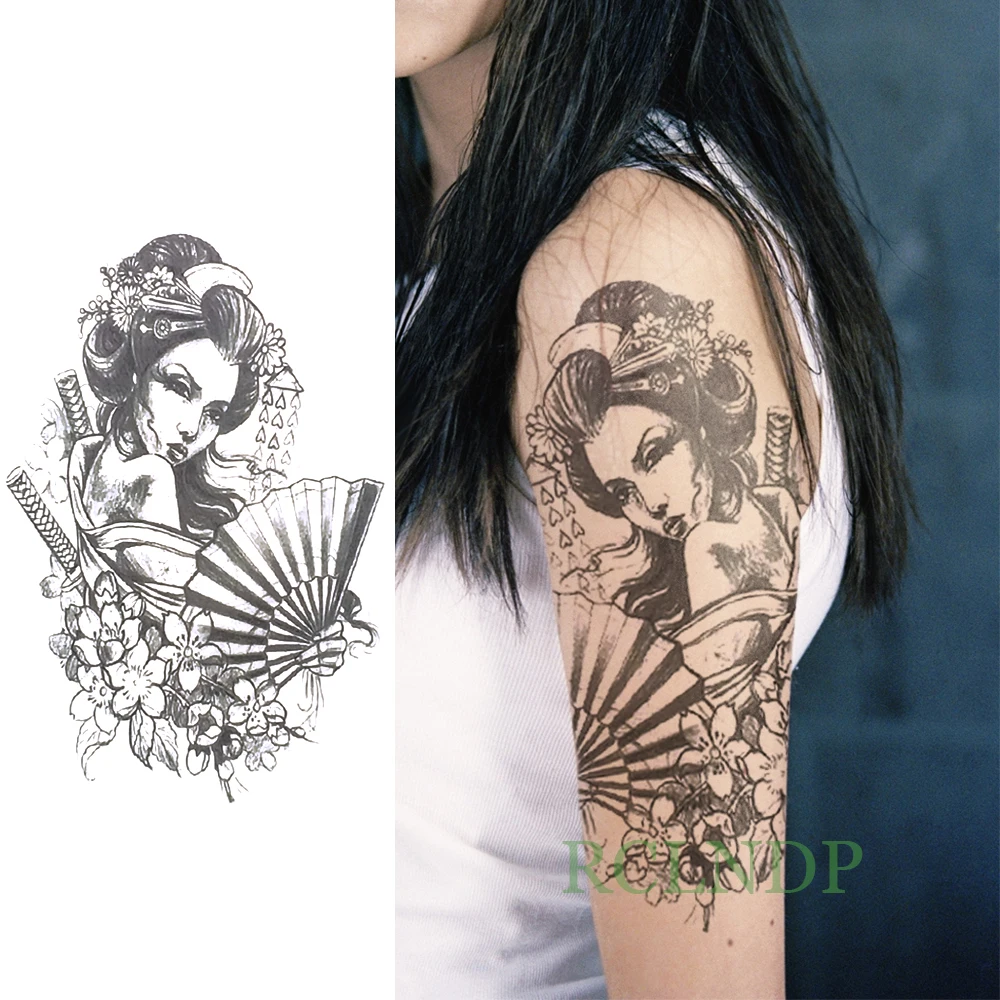 Водостойкая Временная тату наклейка крутая старинная японская девушка гейши