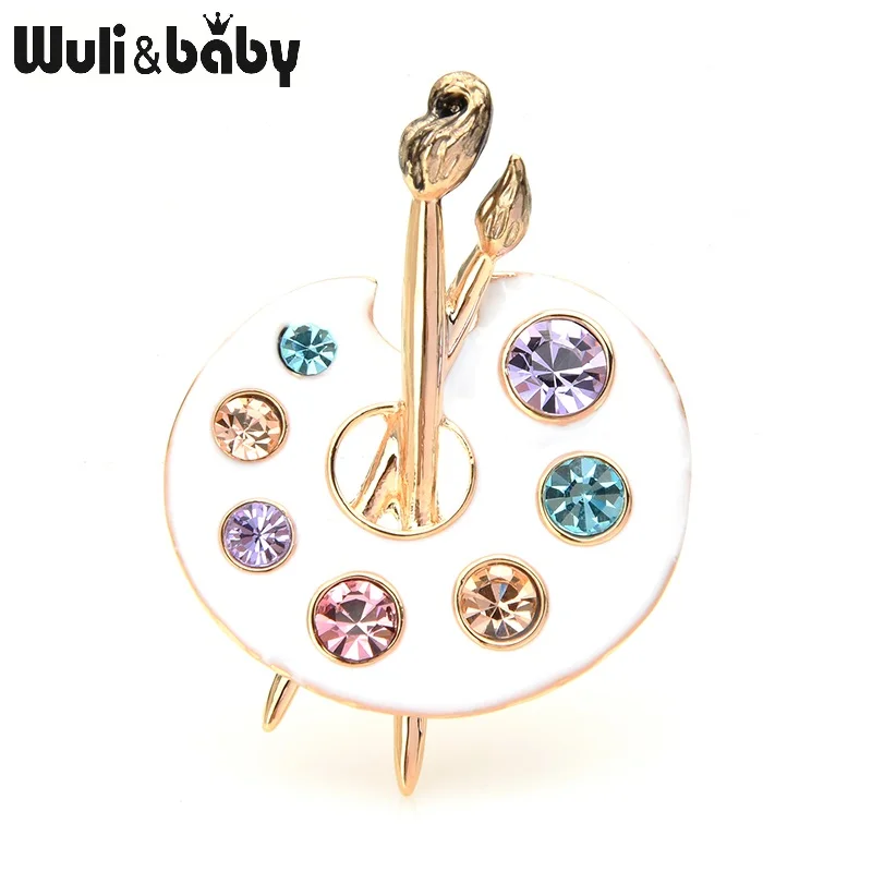 Wuli&baby, 2 цвета, палитра для рисования, броши для женщин и мужчин, кристалл, эмаль, черно-белый Рисунок, броши для влюбленных, подарки