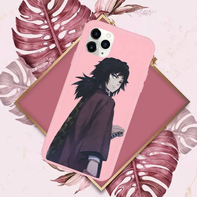 

Japan Anime Kimetsu no Yaiba Phone Case Pink Candy Color for iPhone 11 12 mini pro XS MAX 8 7 6 6S Plus X SE 2020 XR