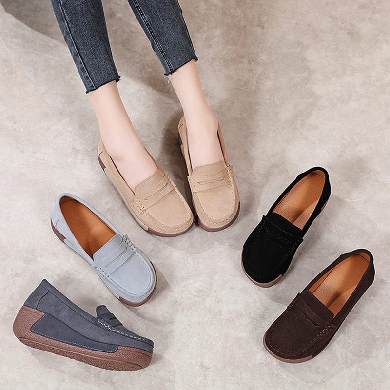 Spring Slip On Shoes Cow Suede Leather Ladies Loafers Autumn Women's Shoes Platform Flats Sneakers Female Moccasins Shoe Women