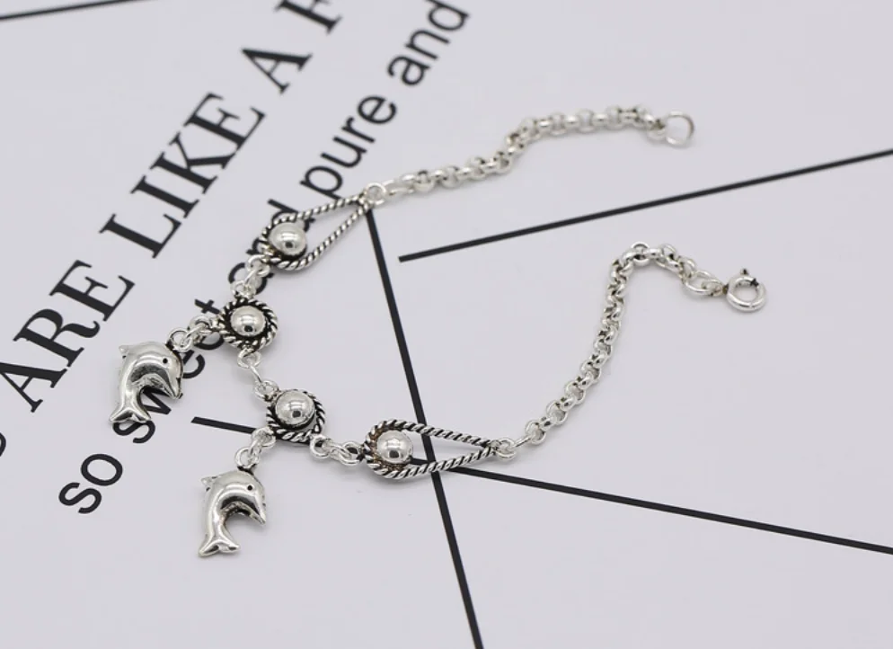 

Sweet and romantic little dolphin girl bracelet wild jewelry sterling silver simple bracelet female S925 retro Thai silver