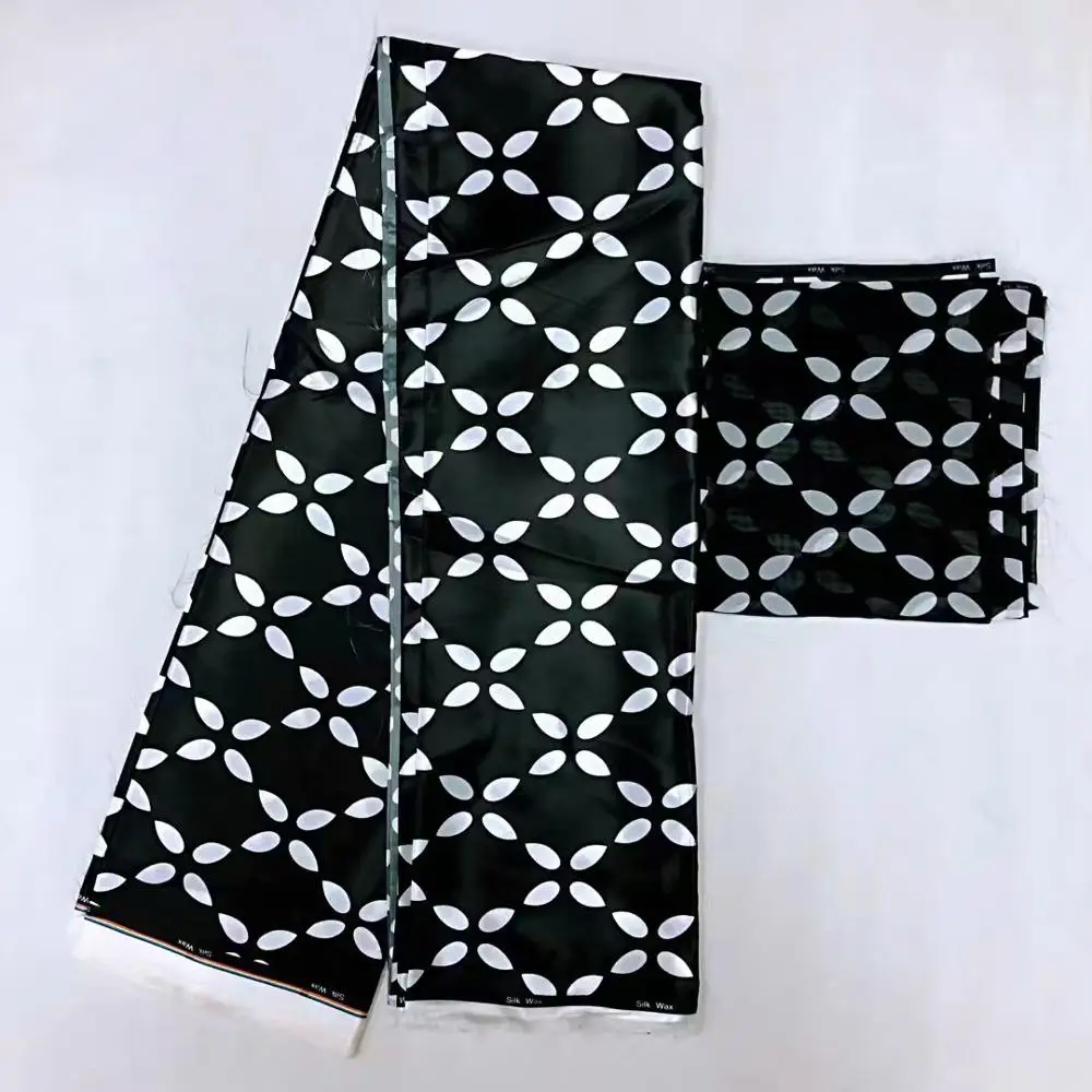 

african wax pattern print satin silk stretch fabric for dress creative Digital print wax satin silk fabric 4 yards +2yard m0029