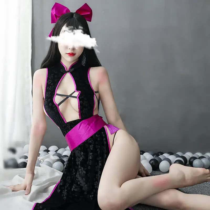 Пикантное нижнее белье ретро Чонсам с вырезами и лямкой на шее пятиугольная