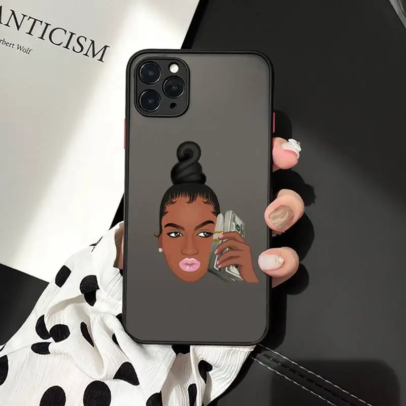 

black girl Phone Case For iphone 12 11 7 8 plus mini x xs xr pro max matte transparent cover