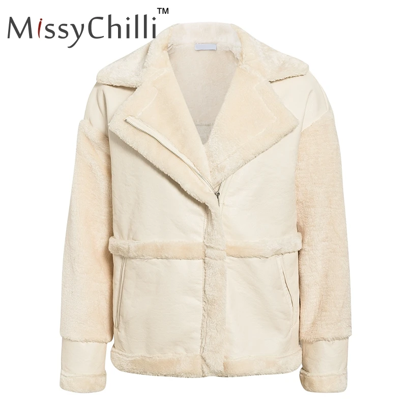 Хаки MissyChilli искусственный мех лоскутное мягкое кожаное пальто Женская Осенняя короткая теплая куртка пальто женское пушистое плюшевое зимнее пальто верхняя одежда - Цвет: Хаки