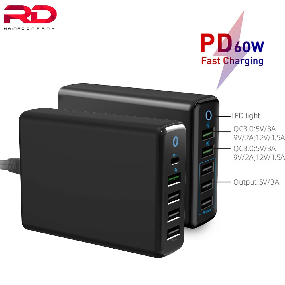 Зарядное устройство с 5 USB портами и поддержкой быстрой зарядки 60 Вт|Зарядные