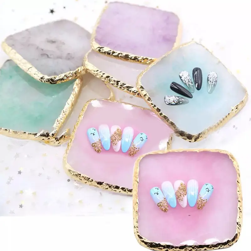 

1 PC Nail Art Agate Golden Edge Palette Nail Gel Display Resin Stone Plate Manicure Tools New Nail Painting Accessories