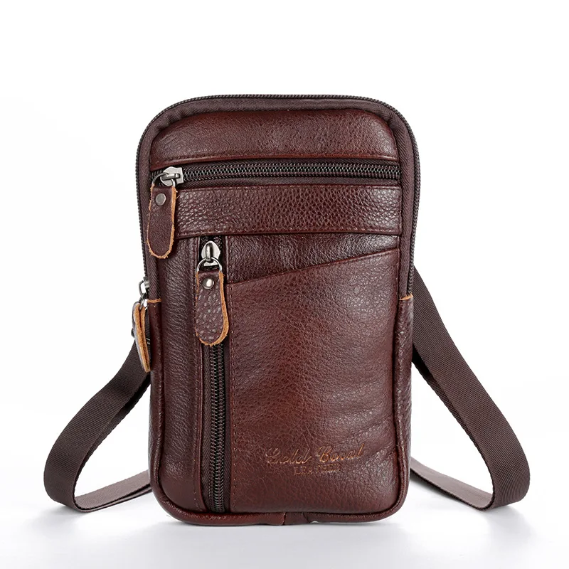 

Genuine Leather waist bag men's mobile phone bag wearing belt outdoor sport one shoulder small bag doing business crossbody bags