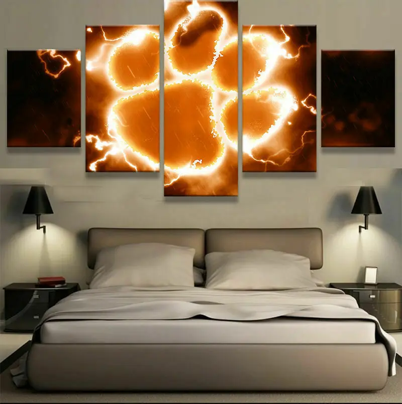 

Abstract Tiger Footprints Flame Logo 5 Panel Canvas Picture Print Wall Art Canvas Painting Wall Decor for Living Room No Framed