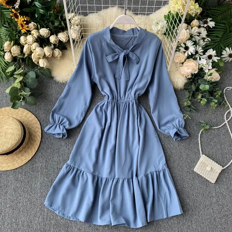 Fitaylor Новое Женское милое плиссированное платье весна осень длинный рукав бант