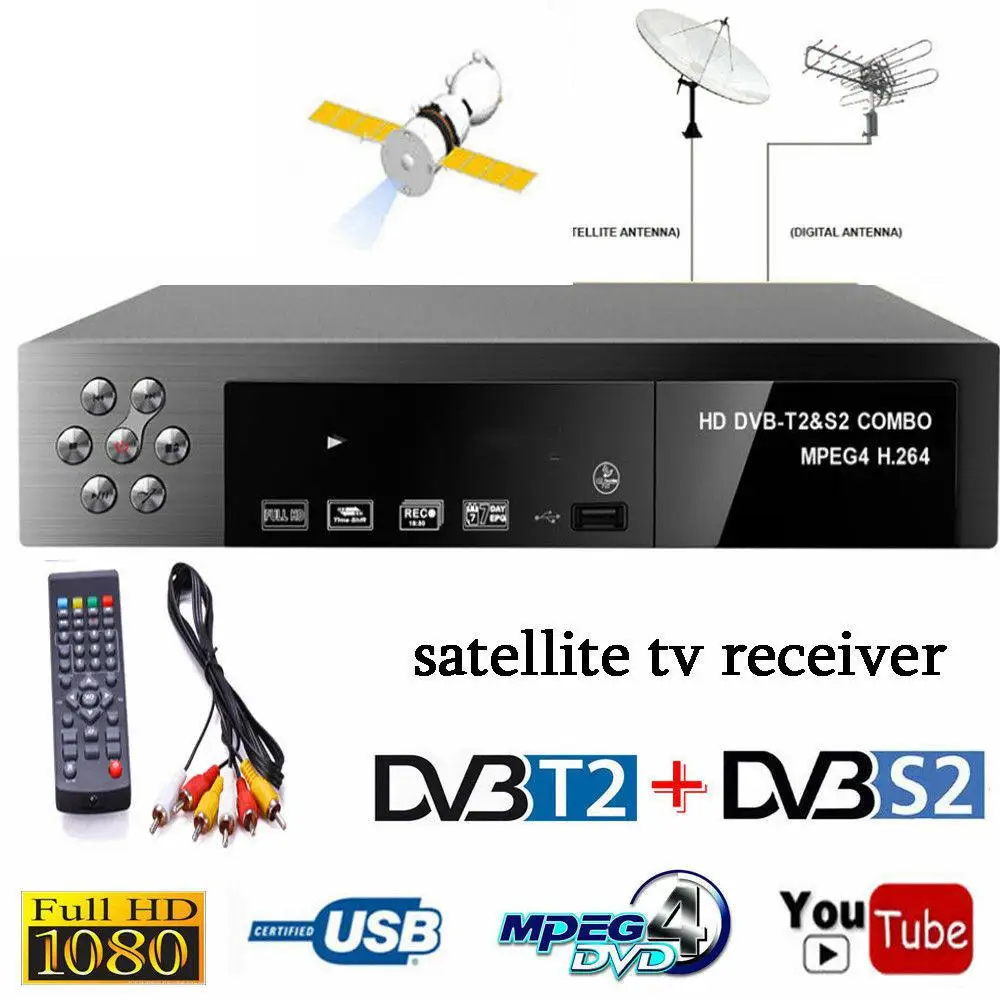 Smart Digital Satellite TV Receiver DVB-T2+DVB-S2 FTA 1080P Decoder Tuner MPEG4 EU Plug | Электроника