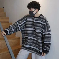 vintage style loose casual striped mens t shirt oversize high quality pullover clothes hip hop color matching 2022 clothes men