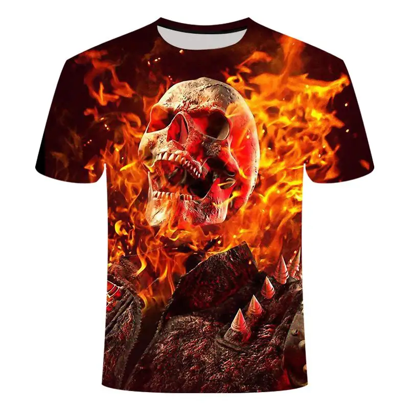 

2020 Mens T shirts Fashion New Summer Men's Short Sleeve T-shirt Casual 3D color skull Print Rock Tshirt For Dropshipping