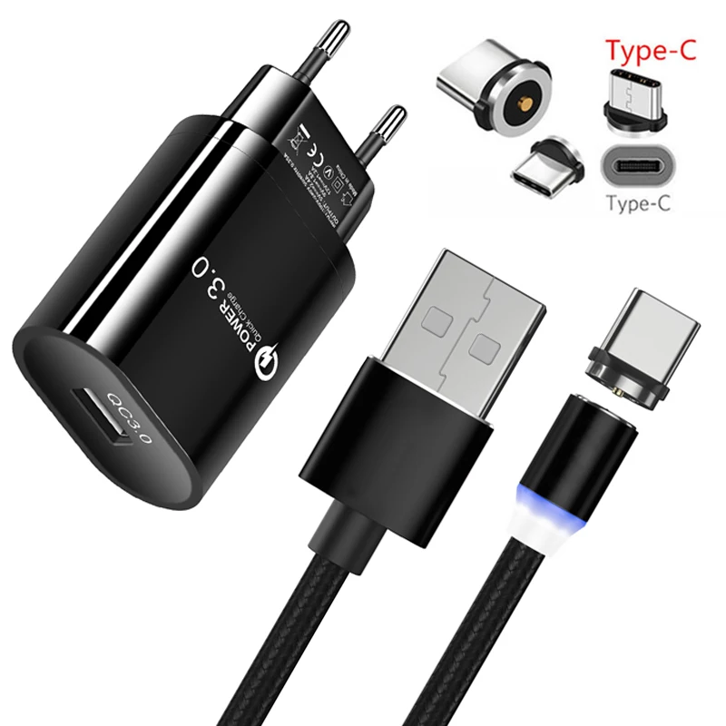 Нейлоновый Магнитный usb кабель type C для быстрой зарядки 3 0 настенное зарядное