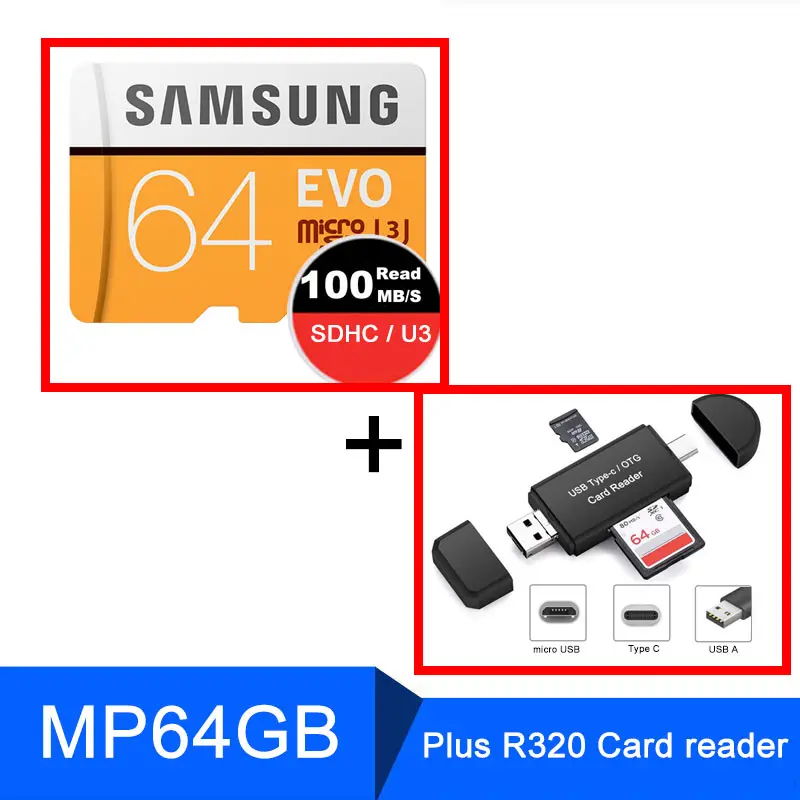 SAMSUNG Micro SD 128 Гб 64 ГБ 32 ГБ карта памяти 256 Гб класс 10 Microsd SDHC/SDXC TF C10 с OTG кардридер заголовок sd-карта 512 ГБ - Емкость: MP64G Plus R320