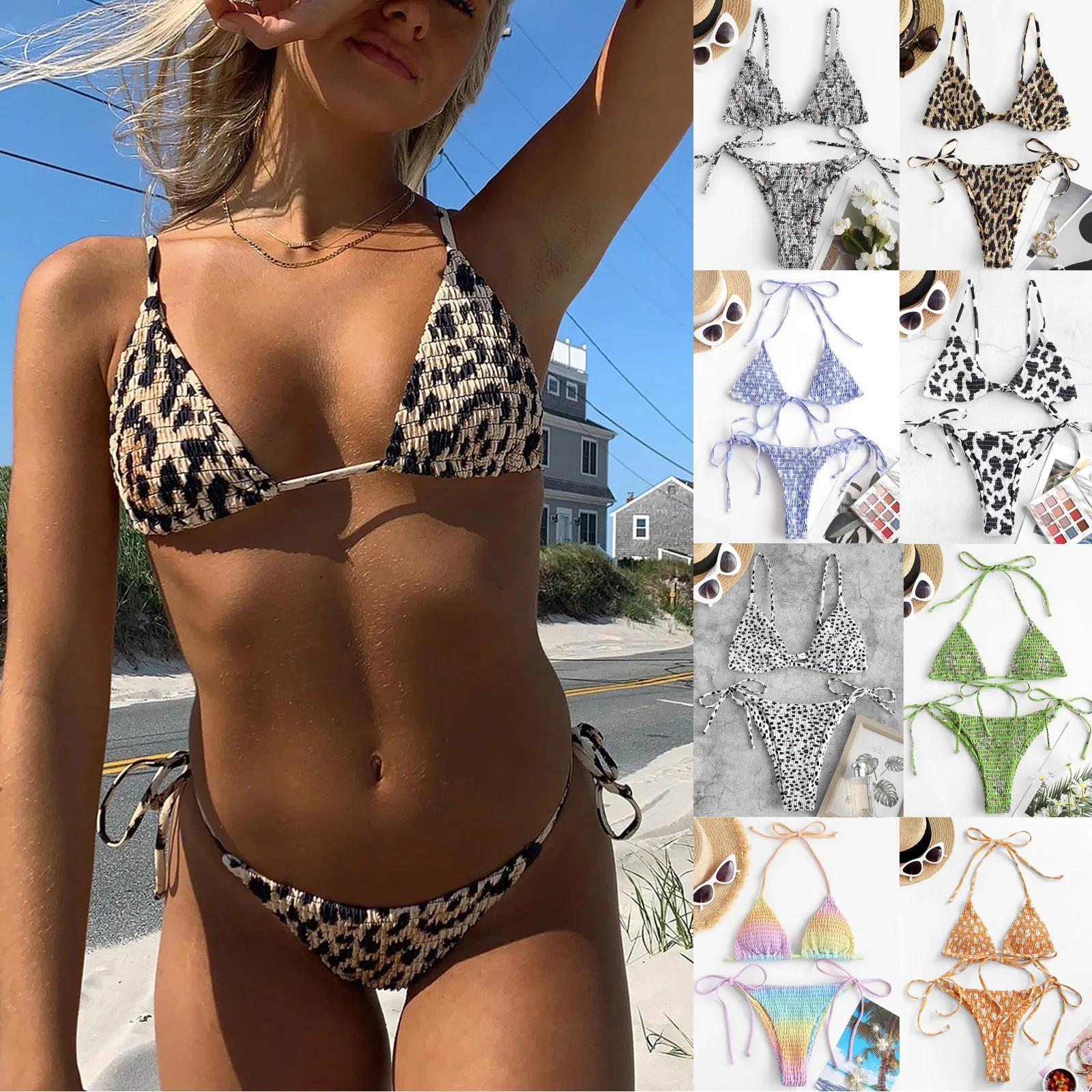 

Women Leopard Summer Bikini Swimsuits Lattice mosaic Print Swimsuits Push Up High Waist Swimwear Women bathing suit 2021 New