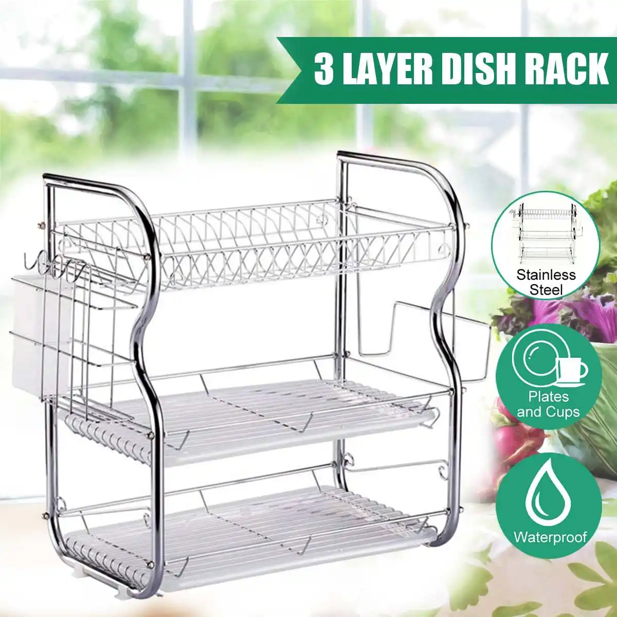2/3 Tiers Multifunctional Dish Drainer Cutlery Cup Drying Holder Rack Stainless Steel Drainer Tray Kitchen