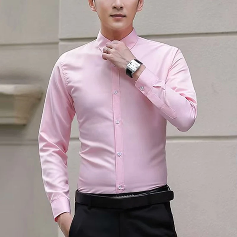 

2021 Men Long Sleeve Shirts Slim Fit Solid Business Formal Shirts for Autumn Spring Cotton Plus Size Shirt