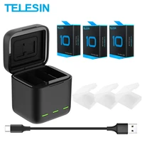 telesin battery for gopro hero 10 1750 mah 3 slots led light charger tf card battery storage box for gopro hero 9 accessories