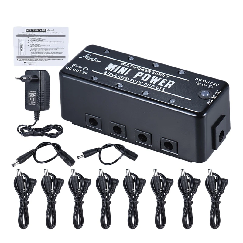 

Rowin Lef-329 Guitar Power Supply 8 Isolated 9V Dc Outputs Lef-329 Mini Power With Cables Adapter For Guitar Effect Pedal (Eu
