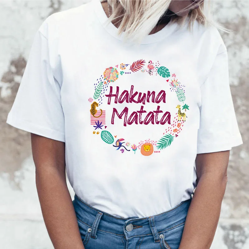 Забавная рубашка хакуна матата Женская Harajuku Ullzang The Lion King кавайная футболка Femme летняя футболка Модный Топ Футболка женская футболка