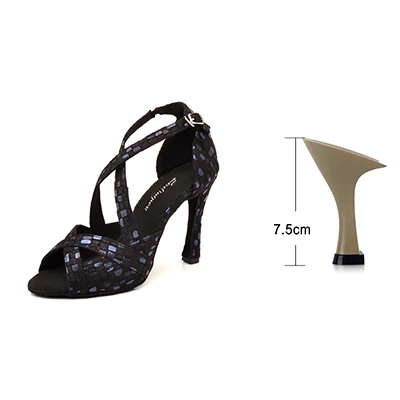 Black 7.5cm Ladingwu New Dance Shoes Women Profession Ballroom Dance Shoes Salsa Women Black Gold Suede Comfortable Soft Bottom Dance Sandal - Цвет: Black 7.5cm