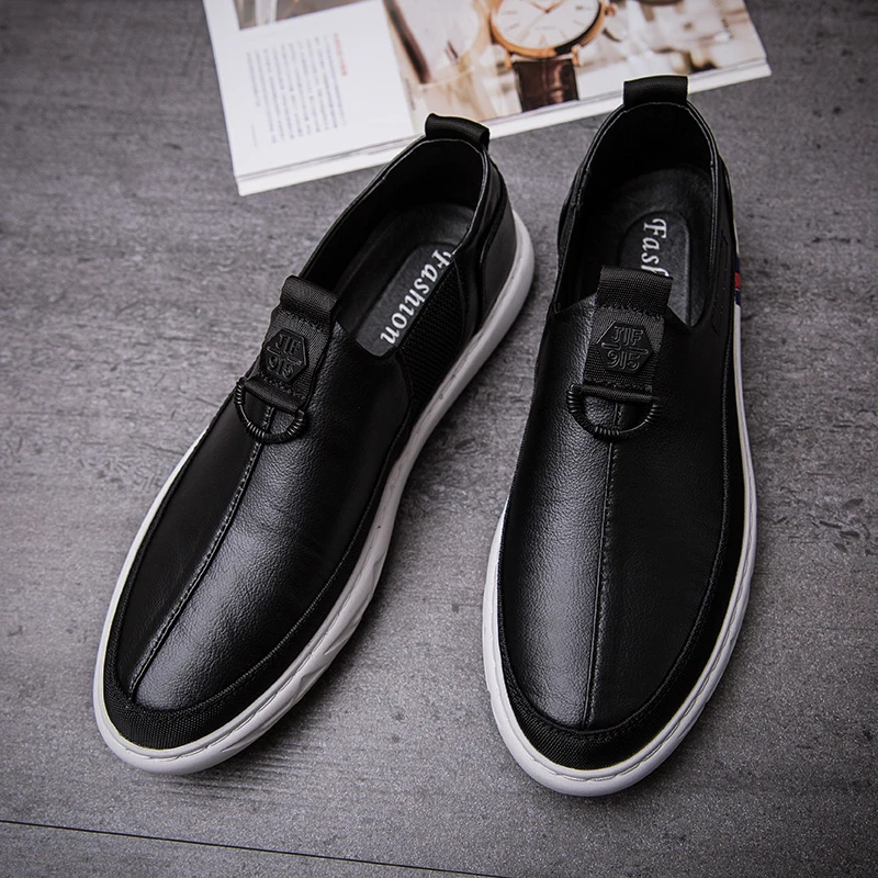 

2019 Mens Shoes Casual Leather Sneakers Outdoor Male Man Loafers Brand Men's Shoes Slip On Shoes For Men Flats Shoes Black