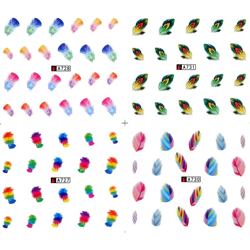 

12 Pieces Beautiful Black White Feather Leaf Transfer Nail Art Decal Stickers Tips Decoration Filigree Watermark Leaf Tips