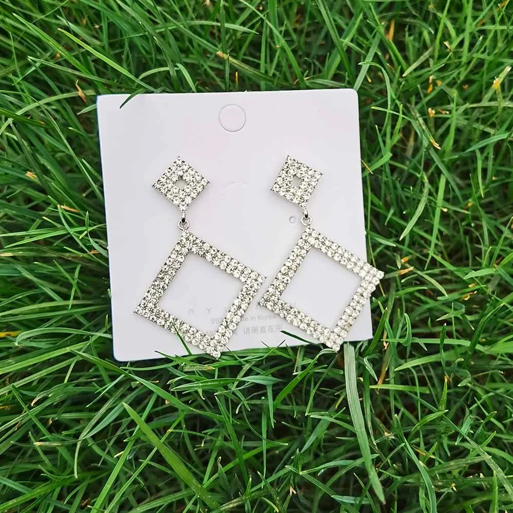 

European and American classic geometric square earrings women popular rhinestone ladies earrings long earrings big earrings