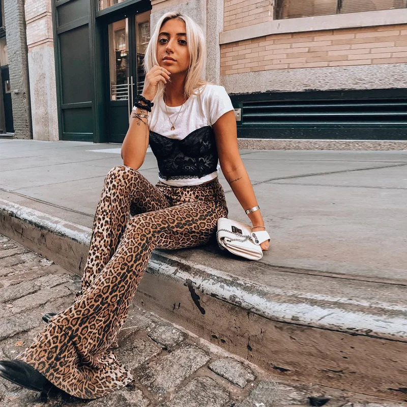 

Leopard Pants Women Flare Pant Plus Size Korean Clothes Print Trousers Womens Clothing Love Fashion Gothic Harajuku Girls Hot