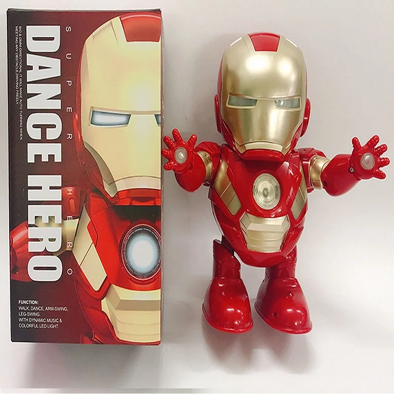 Танец Железный человек Marvel Мстители фигурка ультрамена игрушка светодиодная вспышка звук музыка робот Железный человек Маска комикс мультфильм герой электронный