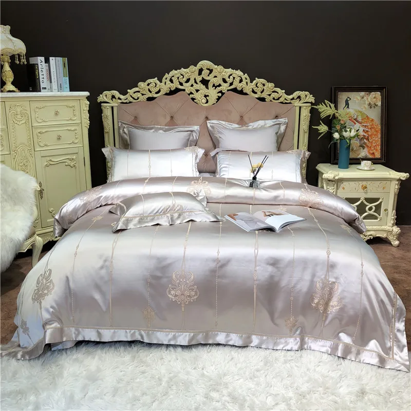 Роскошный Серебристый жаккардовый Комплект постельного белья 2019 размер queen/king