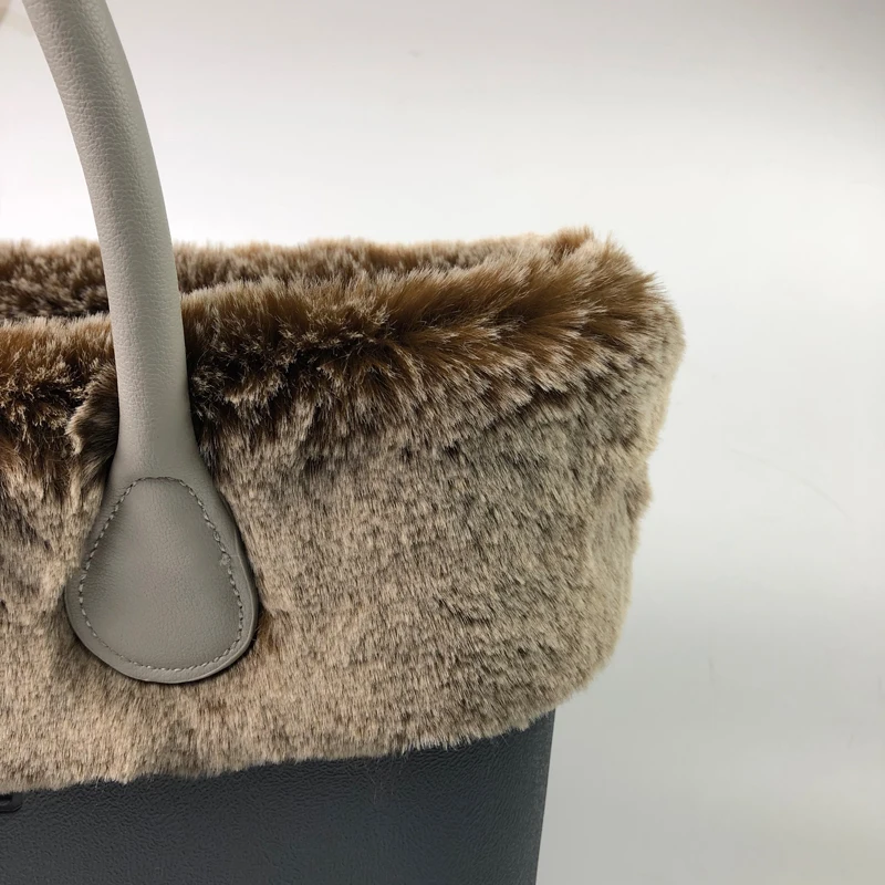 Классическая Мини коричневая меховая плюшевая отделка для obag сумки