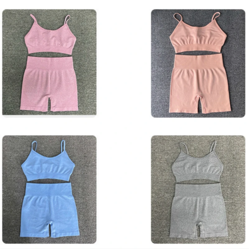 

2PCS Seamless Yoga Sets Women Summer Sport Bra Fitness Clothing+High Waist Gym Shorts Running Gym Sport Leggings Workout Set