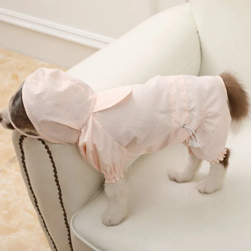 

Hooded Blue Dot Cute Dog Raincoat Waterproof Casual Pet Puppy Rain Jacket Clothes for Small Medium Dogs Poncho Rainwear Teddy